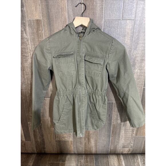 Paper Tee Girls Hooded Green Utility, Size M(10/12) - Picture 1 of 9